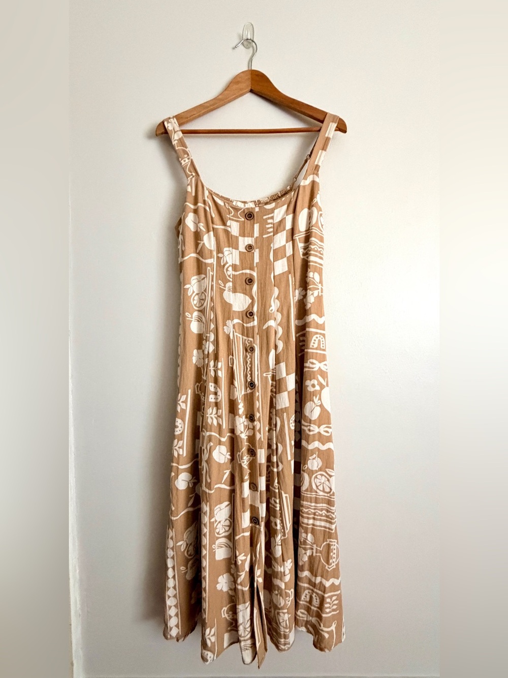 Beige Floral Print Button-Front Sundress
